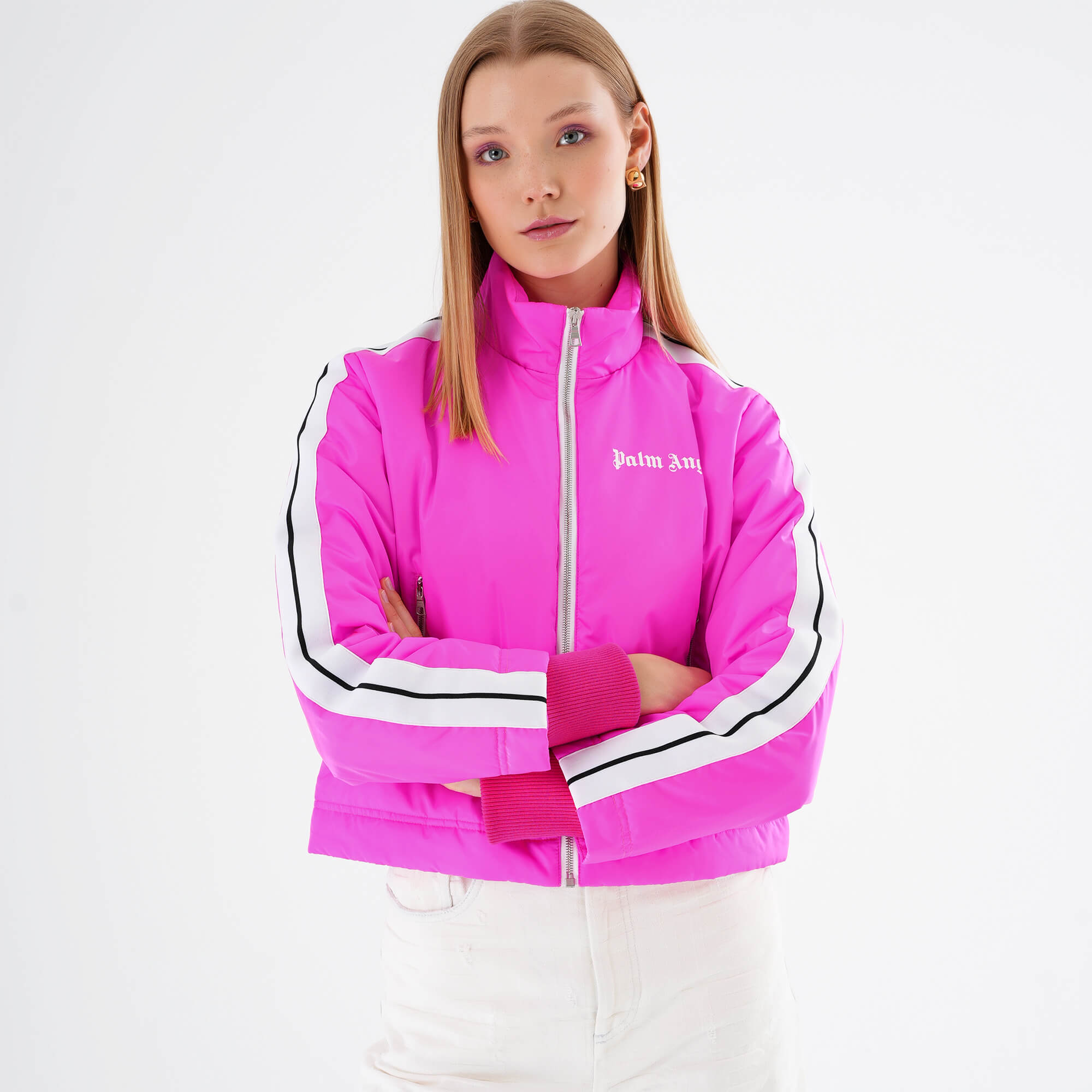 Palm Angels - Neon Pink Logo Print Puffer Jacket M 